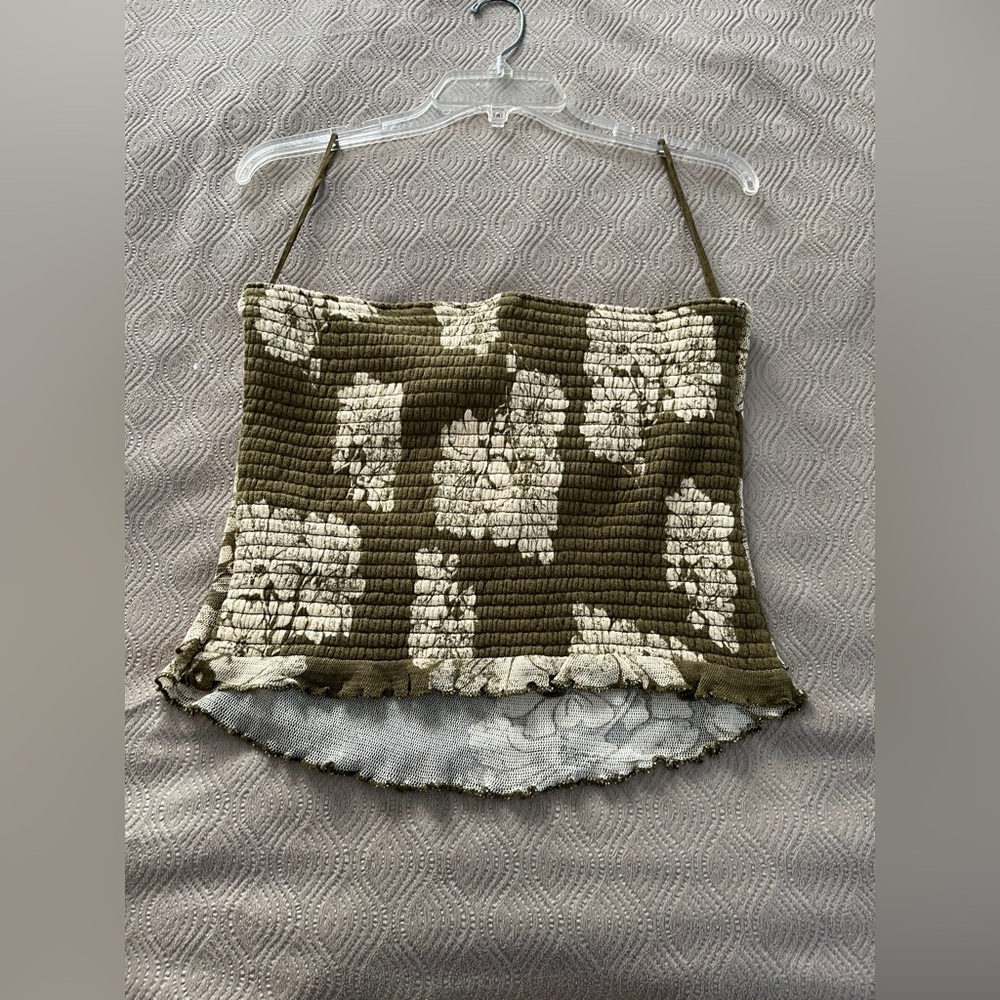 🆕 Free People Poppy tube top in green and cream only size large - Picture 6 of 12